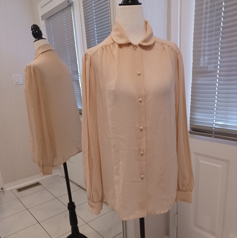 $4 Add-on Sheer Beige/Cream Coloured Blouse - Size 12